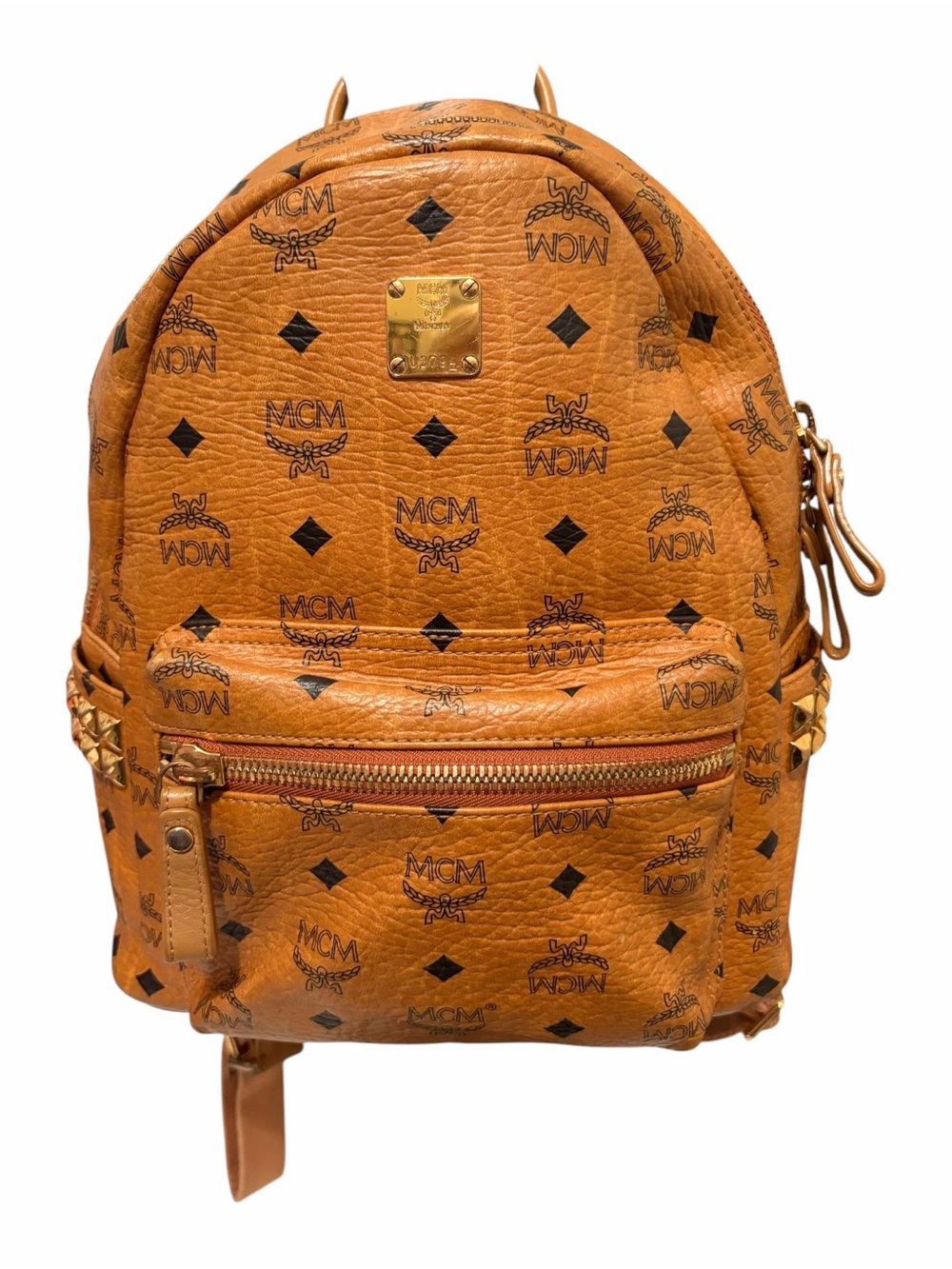 MCM Cognac Visetos Logo Print Backpack with Gold Hardware - Picture 1 of 9